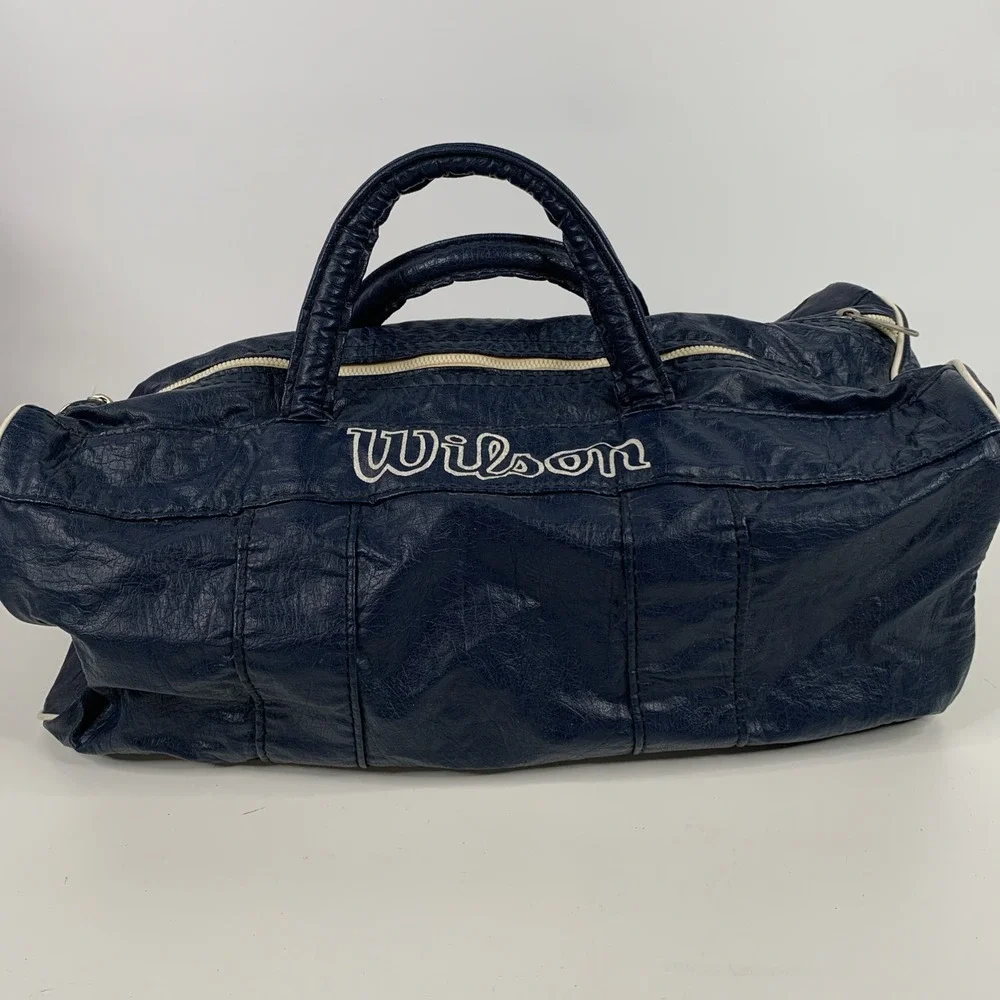 Vintage Wilson Duffel Bag Blue Faux Leather‎ Made In USA Sports Gym Bag